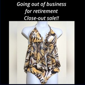 Butterfly Print Ruffle Hem Bikini Swimsuit Plus Size 1XL NWT